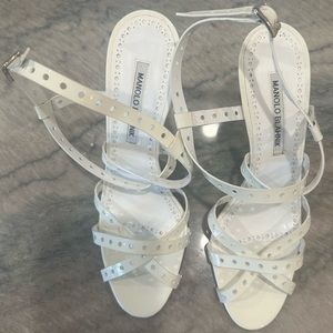 manolo blahnik white heeled snadals - never worn